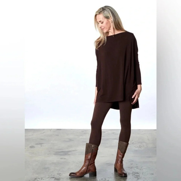 Bryn Walker Dimitri French Terry Tunic Brown Top - Picture 1 of 8